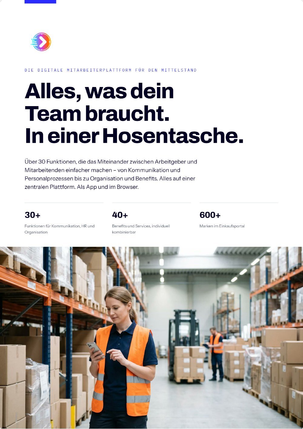 Deckblatt der Tawodo-Broschüre: Alles, was dein Team braucht. In einer Hosentasche.